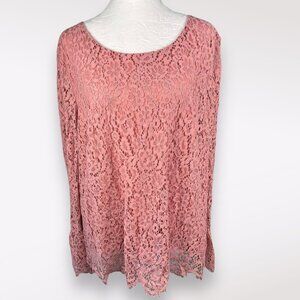 Adrienne Vittadini Beautiful Pink Lace Top Bell Sleeve Cottagecore XL